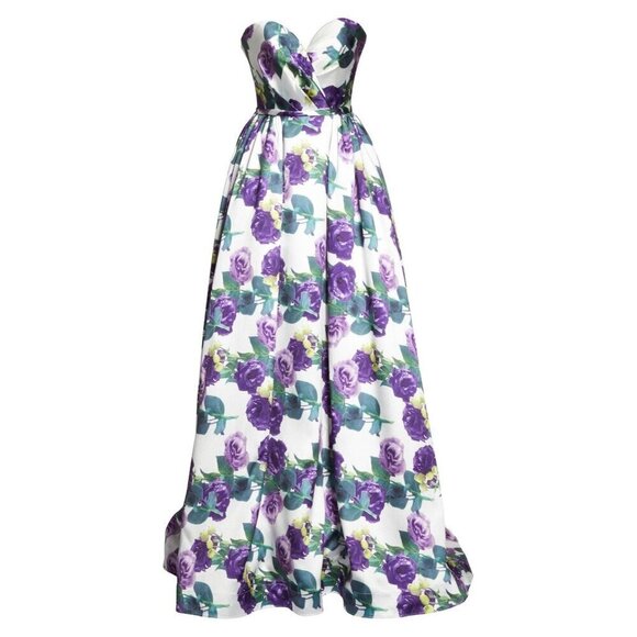 NWT Mac Duggal 66315H Violets Are Blue Strapless Floral Gown Ballgown 0 $398